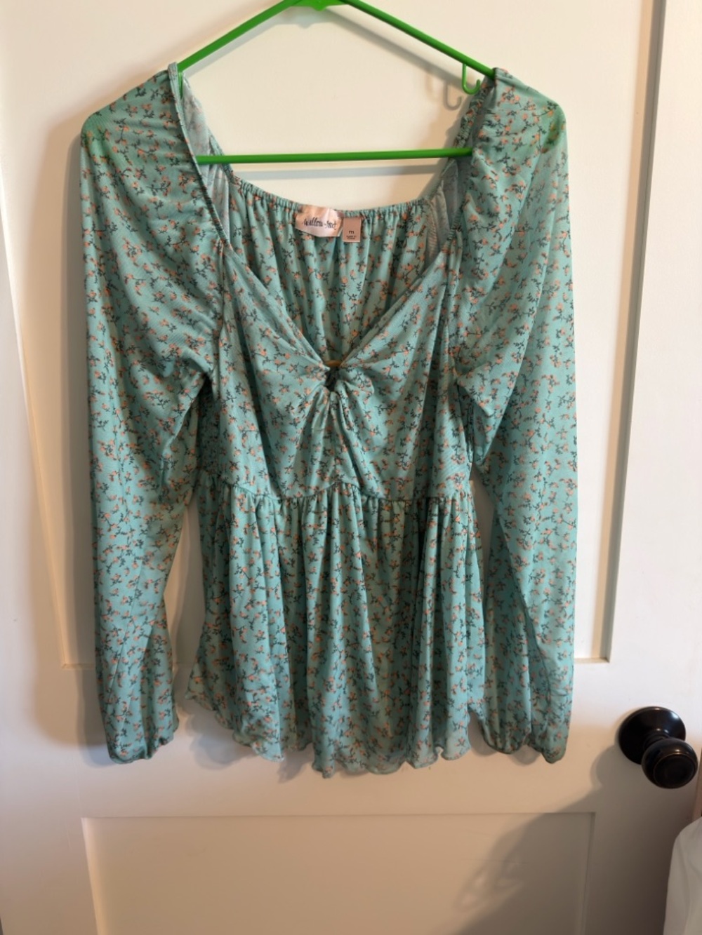 Lulu's Mint Floral Tie-Front Peasant Tunic